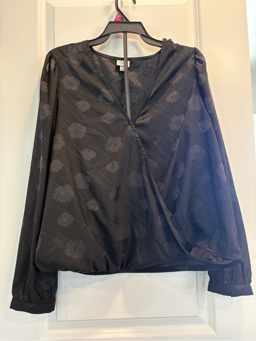 a new day Black Floral Wrap Blouse